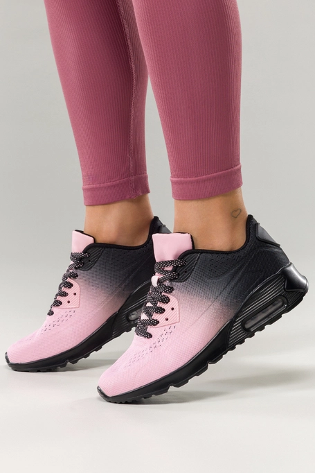 Różowe sneakersy damskie buty sportowe cieniowane na koturnie ze żłobieniami sznurowane Casu D802