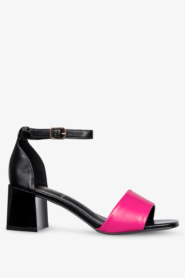 Fuksjowe sandały na klocku z zakrytą piętą pasek wokół kostki Casu ER23X5-PB