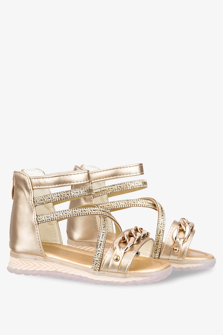 Złote sandały z łańcuchem z zamkiem na pięcie Casu 939B