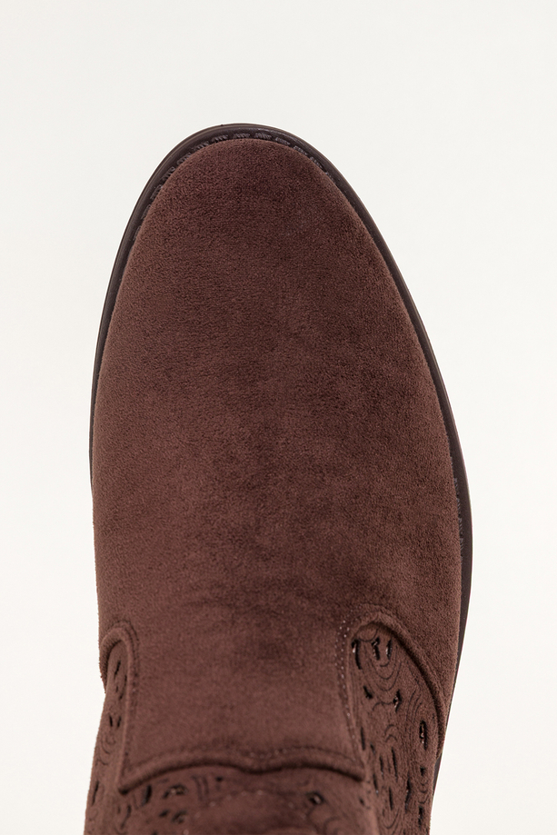 Czekoladowe botki damskie płaskie ażurowa cholewka Carla S7476-3