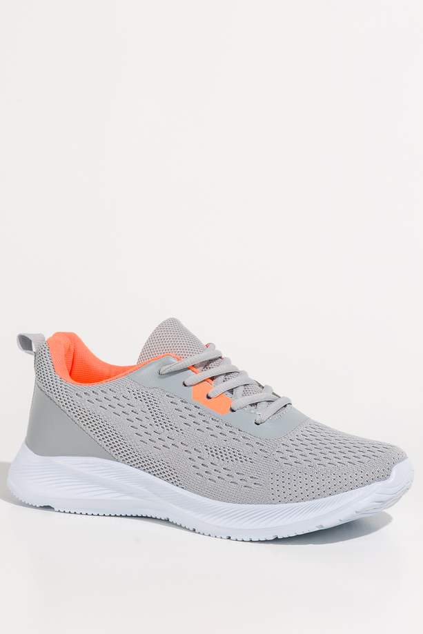 Szare sneakersy damskie buty sportowe na fitness elastyczna biała podeszwa pomarańczowe wstawki sznurowane Casu HL22122-5