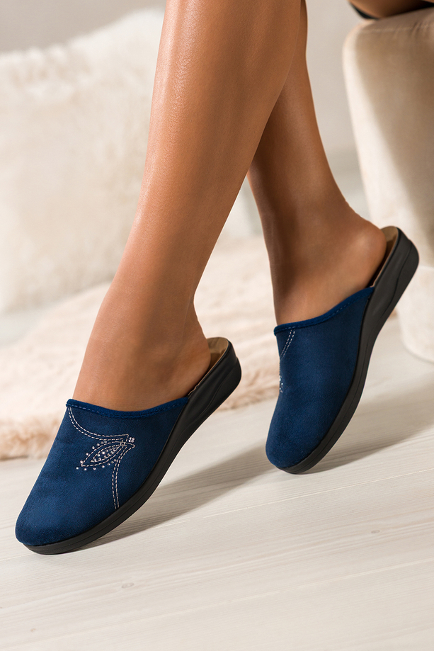 Granatowe kapcie damskie Inblu obuwie domowe z cyrkoniami wkładka soft XU999951