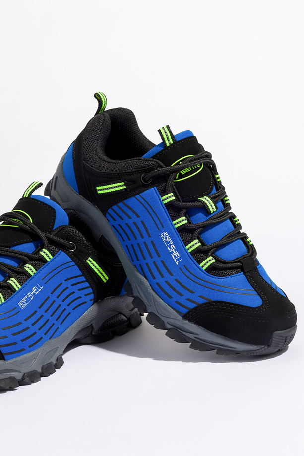 Niebieskie buty trekkingowe damskie z czarnymi dodatkami sznurowane softshell Casu B1528-6