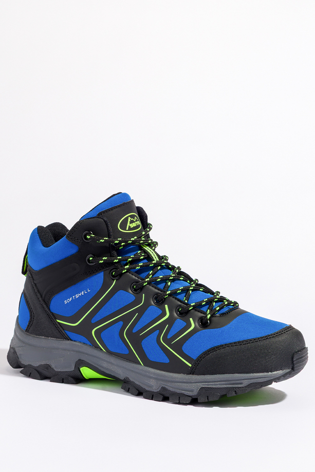 Niebieskie buty trekkingowe damskie z seledynowymi dodatkami sznurowane softshell Casu B2115-3