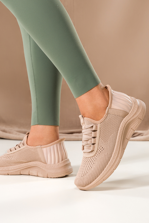 Beżowe buty sportowe damskie sneakersy z perforacją sznurowane Casu PDJ269-63