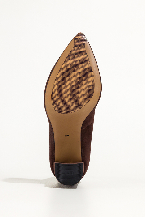 Czekoladowe czółenka skórzane damskie na słupku PRODUKT POLSKI Casu 6986-648