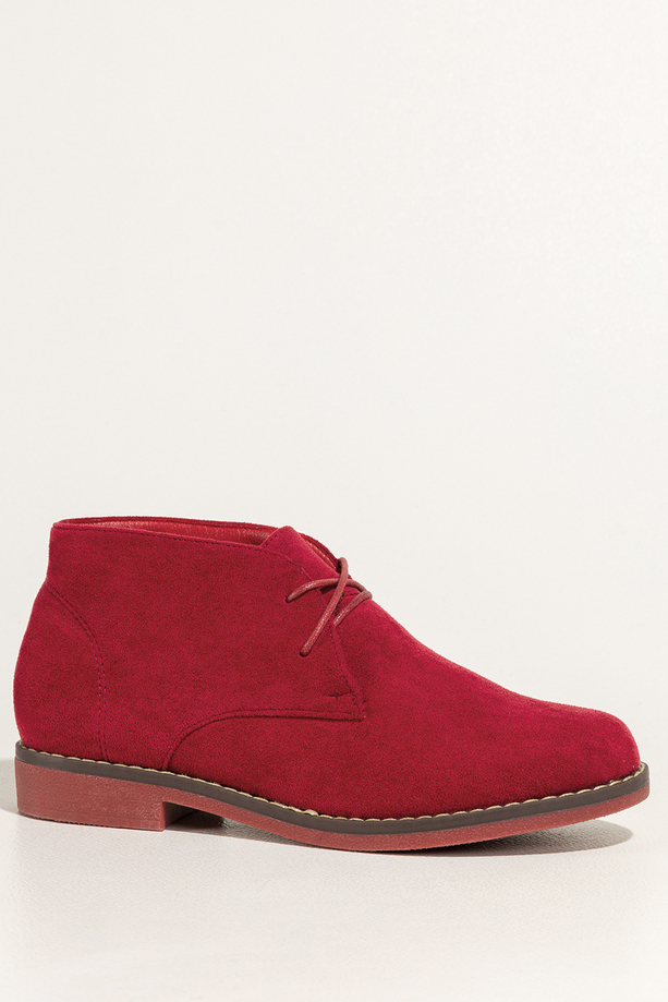 Czerwone botki damskie na płaskiej podeszwie z przeszyciami sznurowane Casu 8997-5