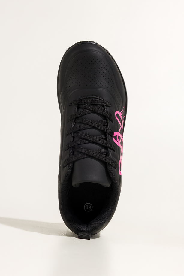 Czarne sneakersy damskie buty sportowe na koturnie różowe serca na cholewce sznurowane Casu 0992-8