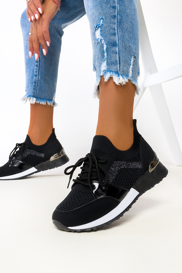Czarne sneakersy Casu buty sportowe na ukrytym koturnie sznurowane 7-K2145A