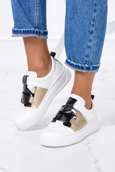 Białe półbuty creepersy na rzep POLSKA SKÓRA Casu 7144