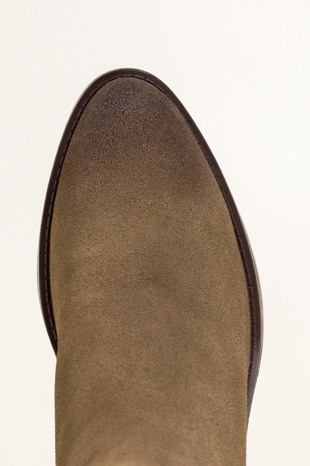 Ciemnobeżowe botki skórzane damskie Sergio Leone obcas klocek przeszyta cholewka YG74678-H