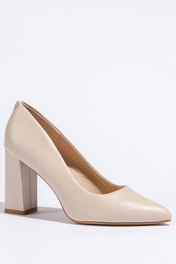 Beżowe czółenka damskie Sergio Leone na słupku skórzana wkładka PB216-CA