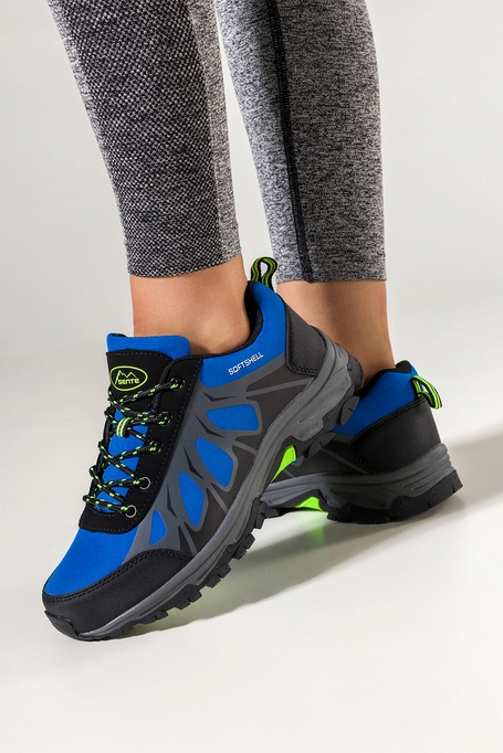 Niebieskie buty trekkingowe damskie z czarnymi dodatkami sznurowane softshell Casu B2110-3