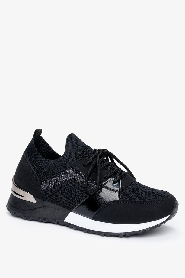 Czarne sneakersy Casu buty sportowe na ukrytym koturnie sznurowane 7-K2145A