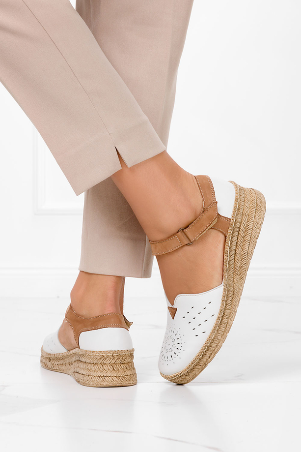 Popielate półbuty espadryle ażurowe na rzep POLSKA SKÓRA Casu 0628