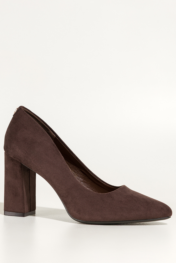 Czekoladowe czółenka damskie Sergio Leone obcas słupek skórzana wkładka złota ozdoba na pięcie KY783