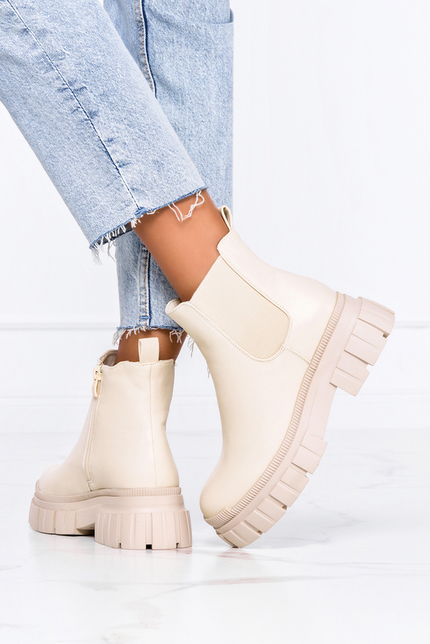 Beżowe workery na platformie z gumką Casu J21X6-BE