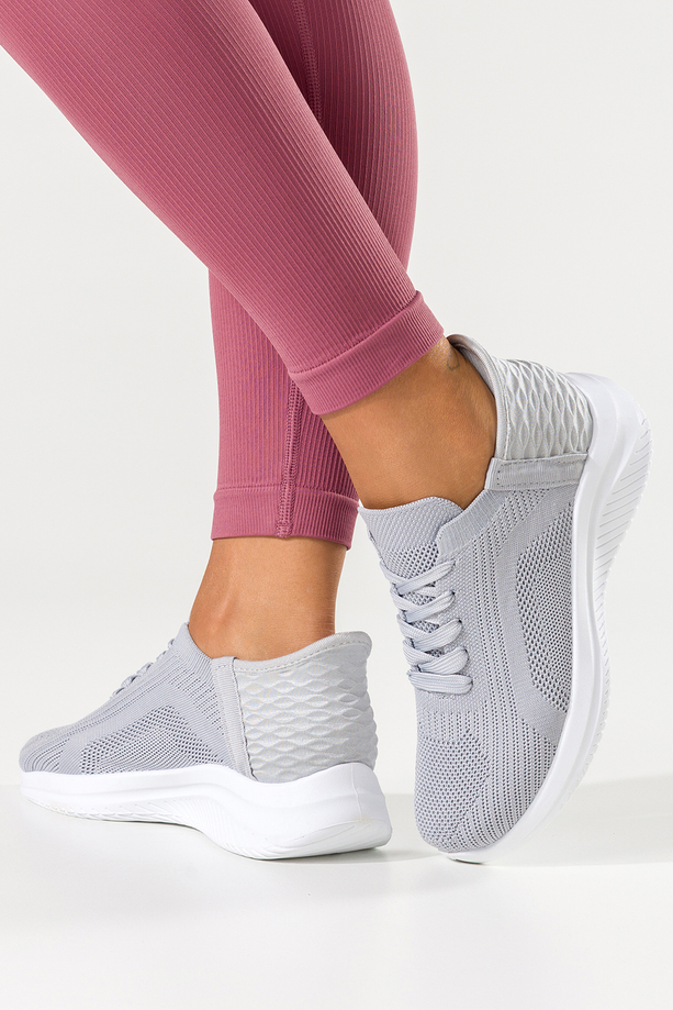 Szare buty sportowe damskie na fitness sneakersy na elastycznej białej platformie sznurowane Casu L8010