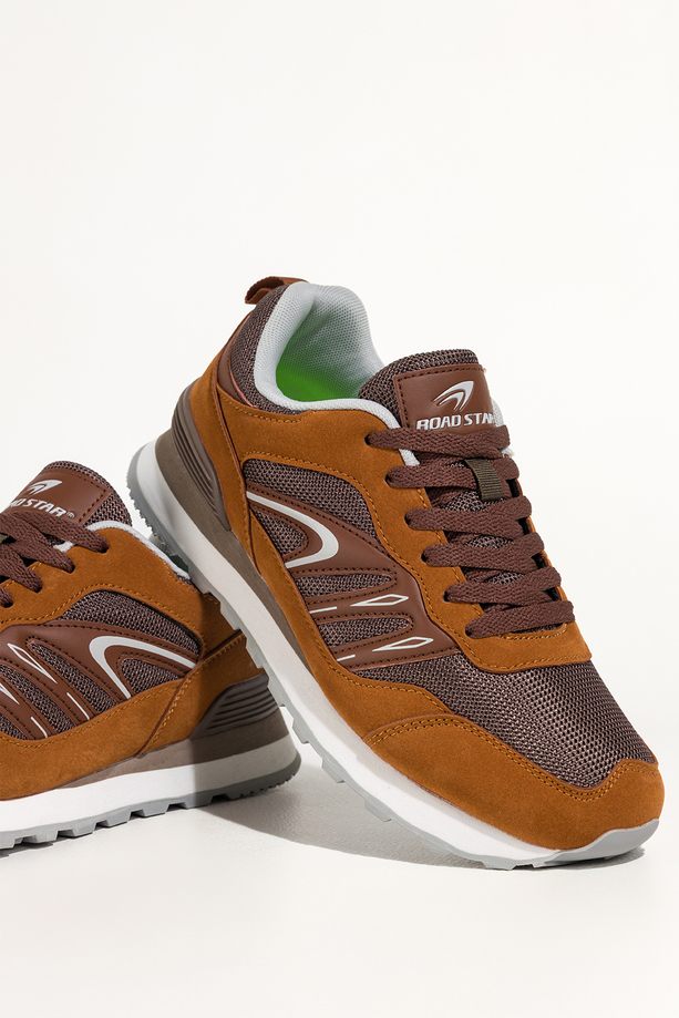 Brązowe sneakersy damskie buty sportowe na żłobionej podeszwie sznurowane ciemnobrązowe wstawki Casu 7398-3D