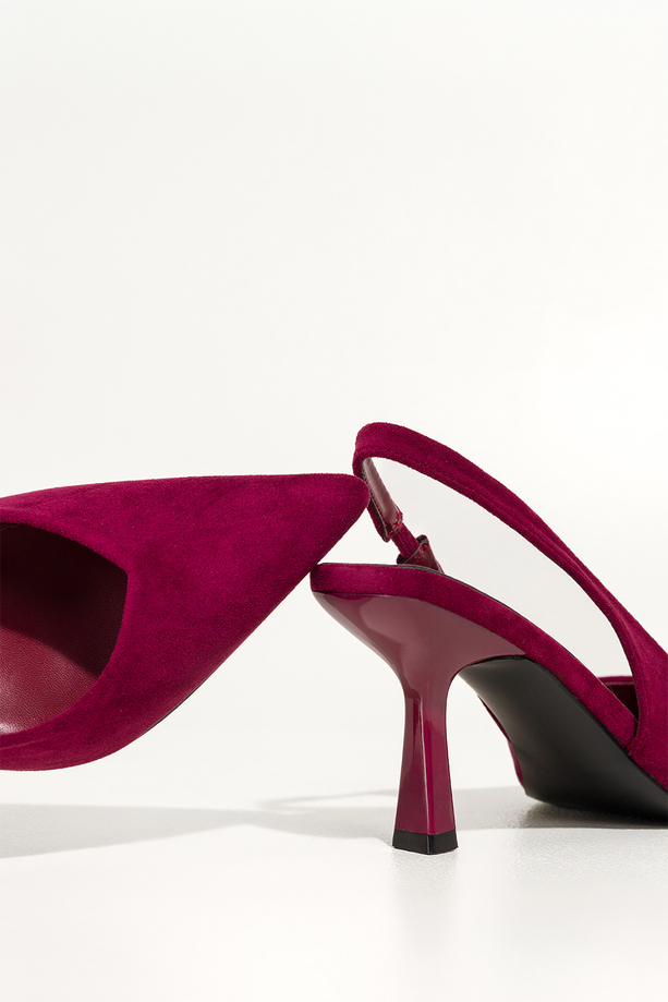 Bordowe czółenka damskie szpilki z odkrytą piętą obcas kieliszek pasek z elastyczną gumą Carla 1661-719Z