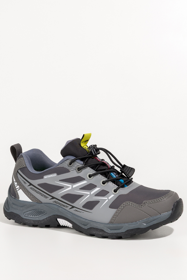 Szare buty sportowe trekkingowe damskie na bieżnikowanej podeszwie z regulowaną elastyczną sznurówką białe wstawki Casu RS2502-2W 