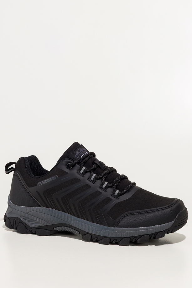 Czarne buty trekkingowe damskie buty sportowe softshell na bieżnikowanej podeszwie szare wstawki sznurowane Carla EY82933-8
