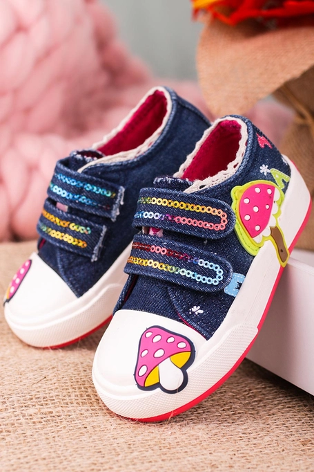 Granatowe trampki z ozdobą na rzepy Casu 20W15/DB