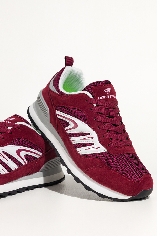 Bordowe sneakersy damskie buty sportowe na żłobionej podeszwie sznurowane białe wstawki Casu 7398-1D