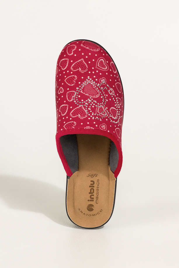 Czerwone kapcie damskie Inblu obuwie domowe serca z cyrkoniami wkładka soft XU989Y99