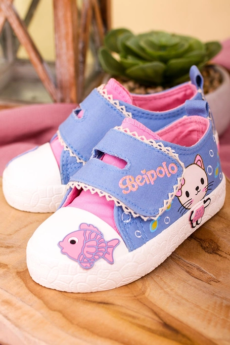 Niebieskie trampki z ozdobą na rzep Casu 20W13/LB