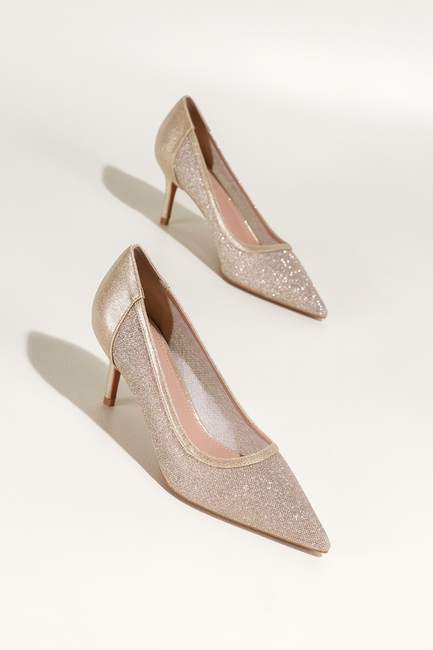 Złote czółenka damskie szpilki brokatowe Carla GF703K