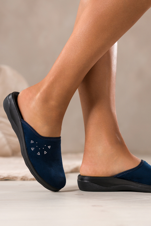 Granatowe kapcie damskie Inblu obuwie domowe z cyrkoniami XF99990S