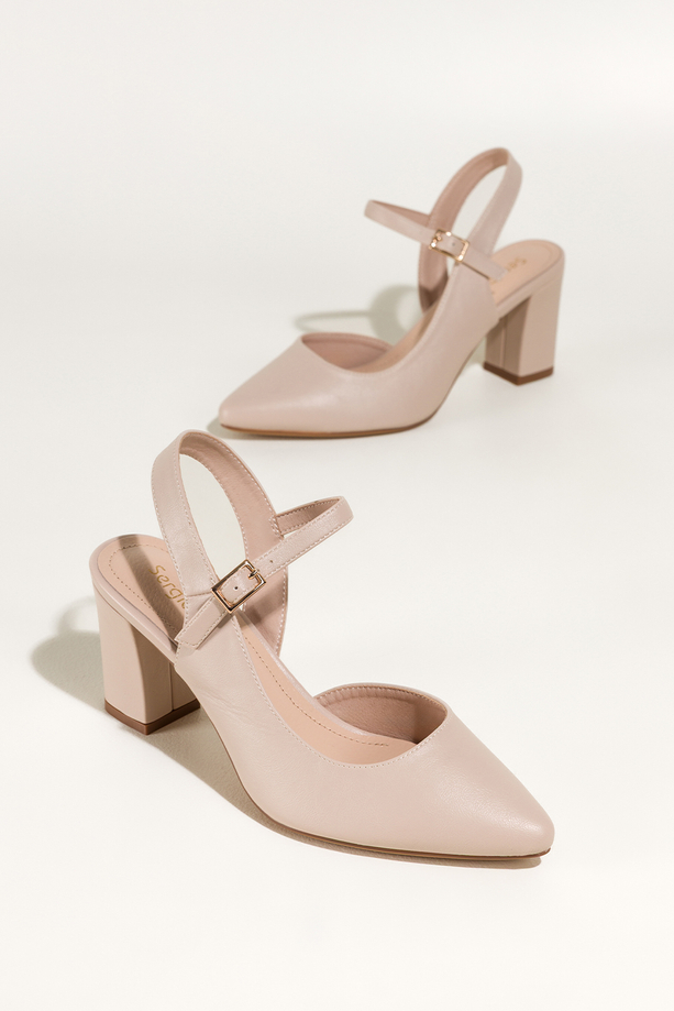 Beżowe czółenka Sergio Leone na słupku z odkrytą piętą skórzana wkładka HP553