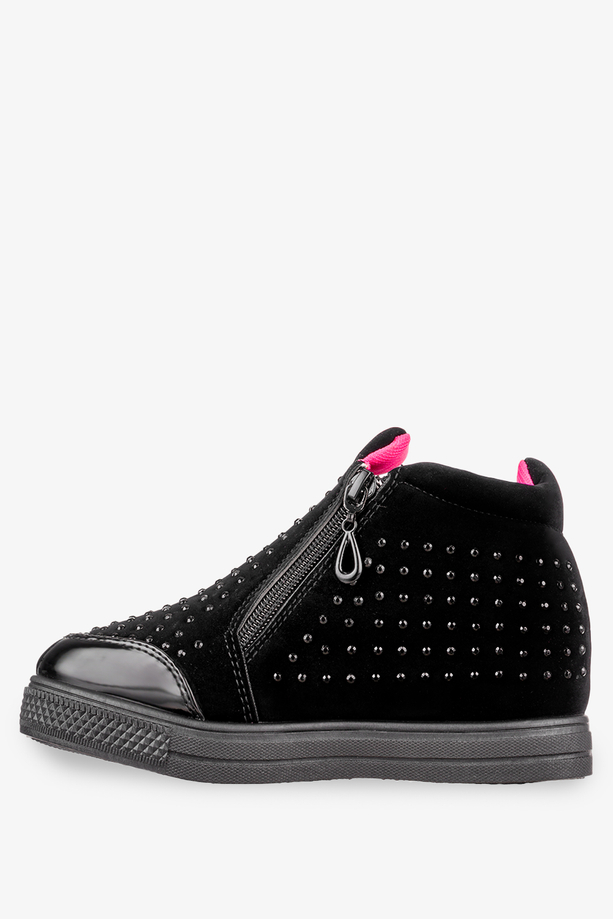 Czarne sneakersy na ukrytym koturnie z kryształkami Casu R51C-2