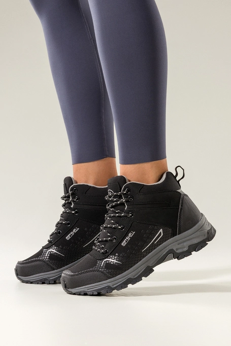 Czarne buty trekkingowe damskie z szarymi dodatkami sznurowane softshell Casu Y7997-8