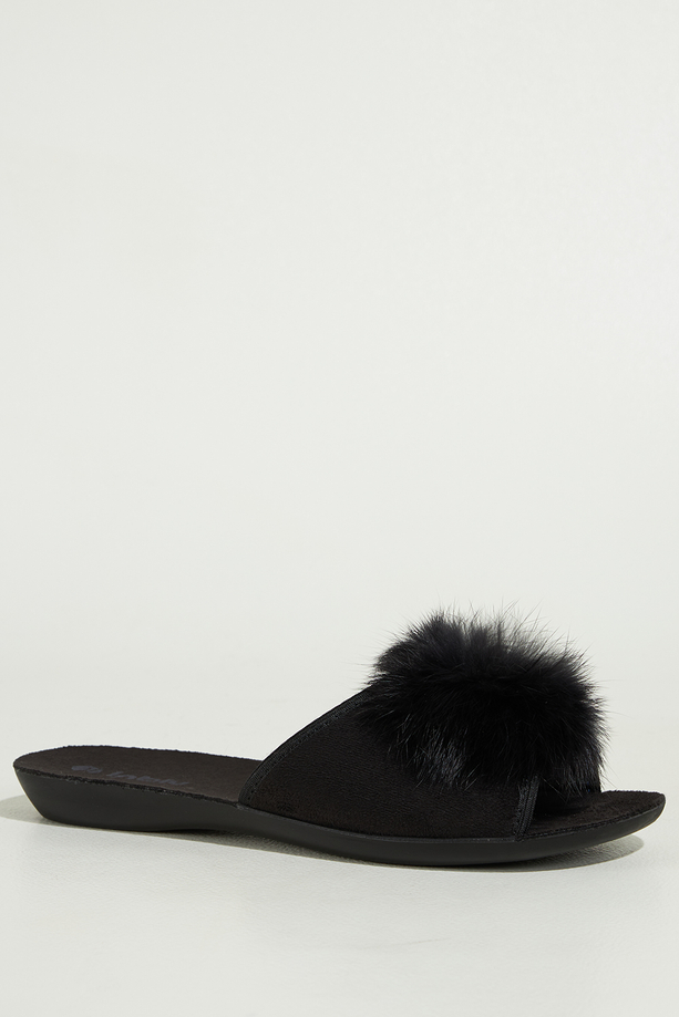 Czarne kapcie damskie Inblu obuwie domowe z futerkiem MK99993E