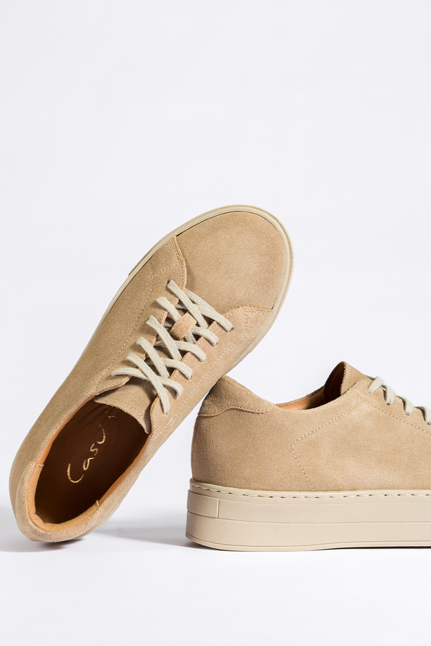 Beżowe sneakersy skórzane damskie creepersy sznurowane PRODUKT POLSKI Casu 2691