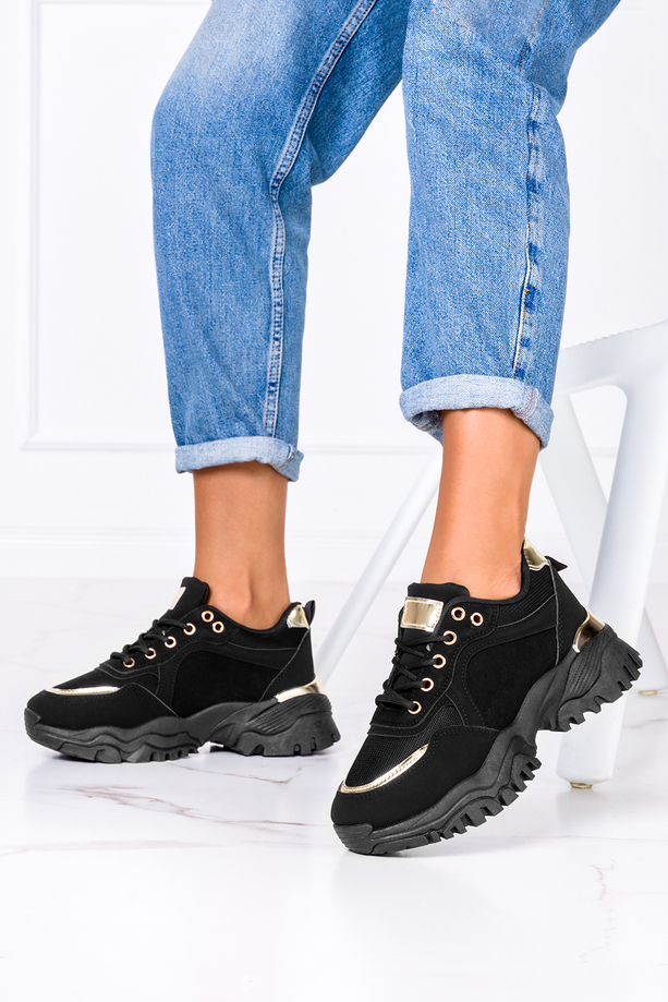 Czarne sneakersy na platformie buty sportowe sznurowane Casu J2293-1