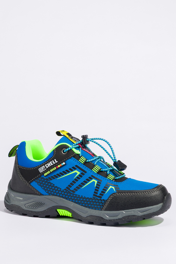 Niebieskie buty trekkingowe damskie buty sportowe na bieżnikowanej podeszwie z regulowaną elastyczną sznurówką seledynowe wstawki softshell Casu 2213-6W