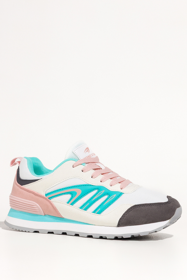 Białe sneakersy damskie buty sportowe na żłobionej podeszwie sznurowane niebieskie wstawki Casu 7398-89D