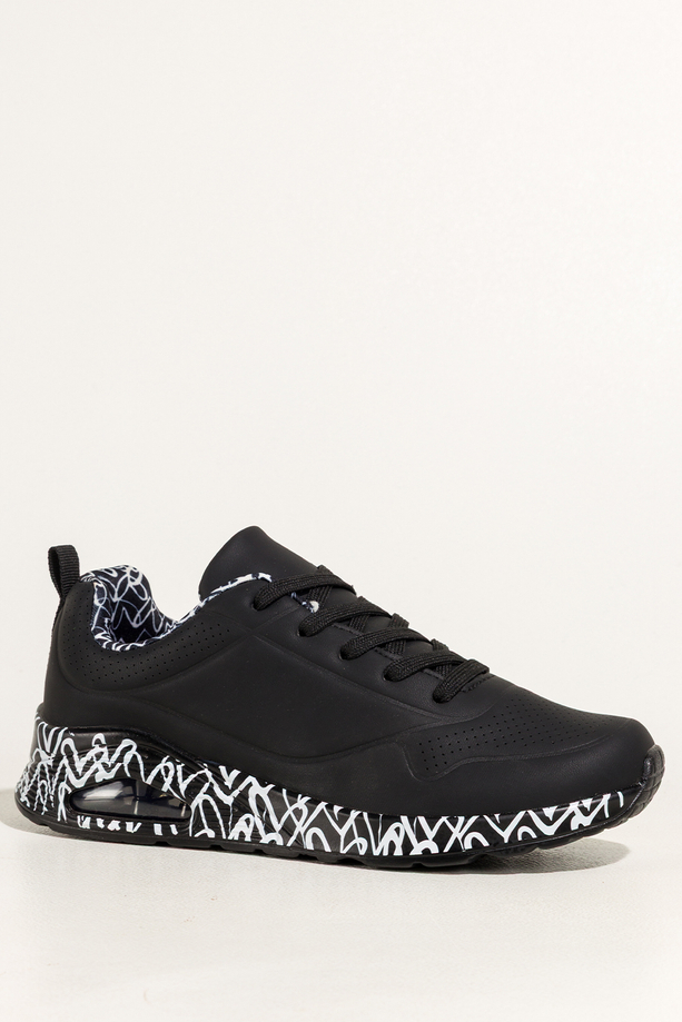 Czarne sneakersy damskie buty sportowe na koturnie z wzorem sznurowane Casu 0996-3