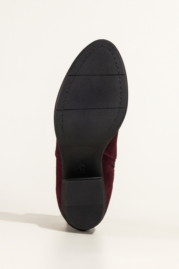 Bordowe botki skórzane damskie kowbojki na szerokim ściętym klocku guma w cholewce PRODUKT POLSKI Casu 39455