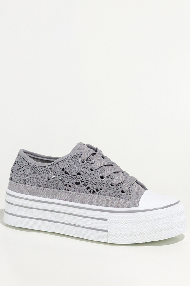 Szare trampki damskie ażurowe sneakersy na platformie koronkowe sznurowane Carla YZ847-4
