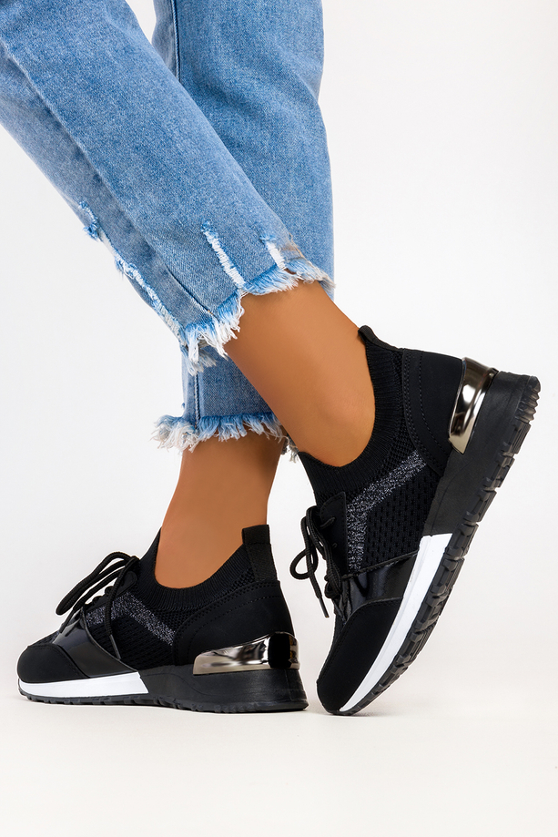 Czarne sneakersy Casu buty sportowe na ukrytym koturnie sznurowane 7-K2145A
