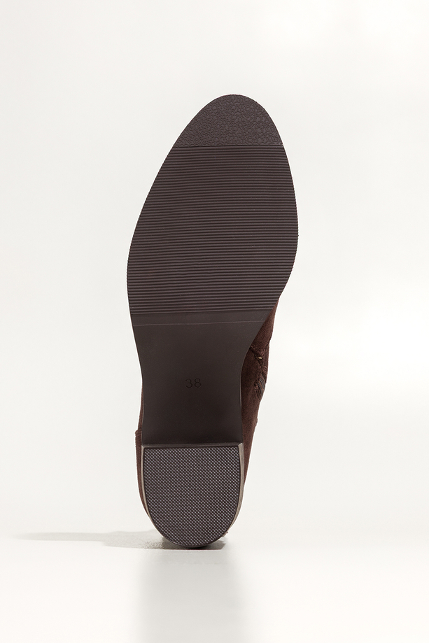 Czekoladowe botki damskie ażurowe na słupku wycięta cholewka Carla S749-3