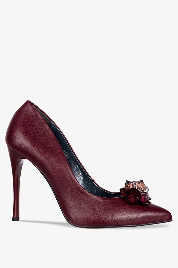 Bordowe szpilki z kryształkami POLSKA SKÓRA Casu 1984