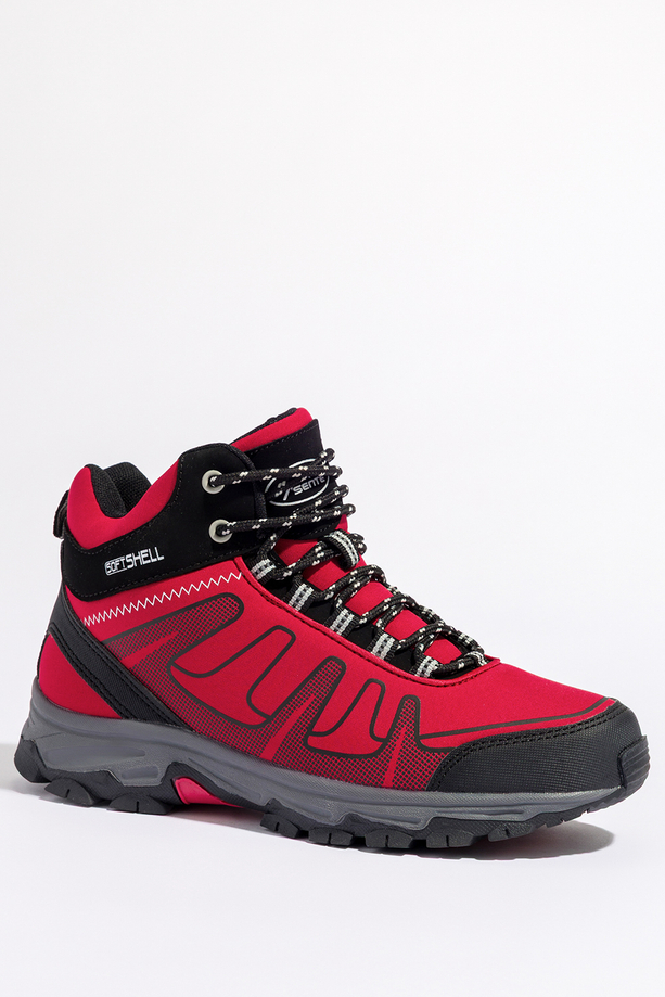 Czerwone buty trekkingowe damskie z czarnymi dodatkami sznurowane softshell Casu B2112-4
