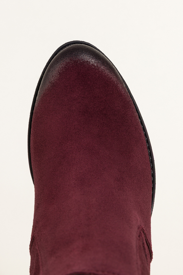 Bordowe botki skórzane damskie kowbojki na szerokim ściętym klocku guma w cholewce PRODUKT POLSKI Casu 39455