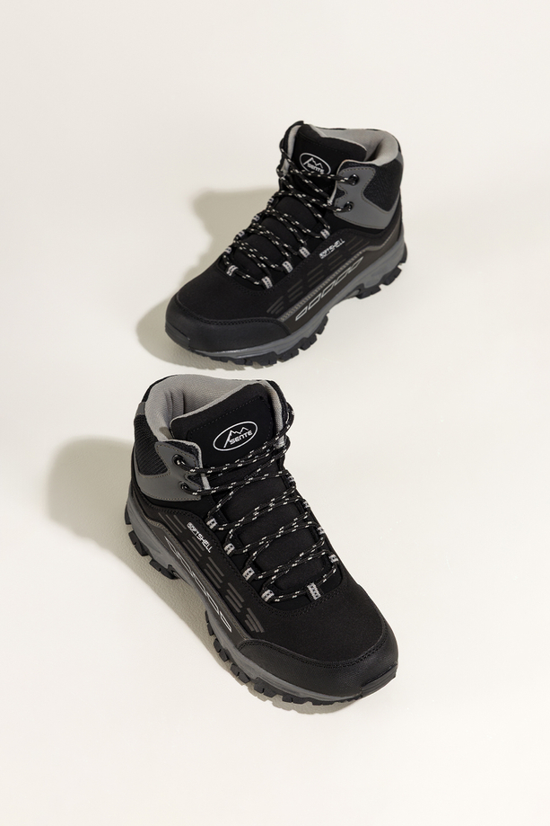 Czarne buty trekkingowe damskie z szarymi dodatkami sznurowane softshell Casu Y7994-8