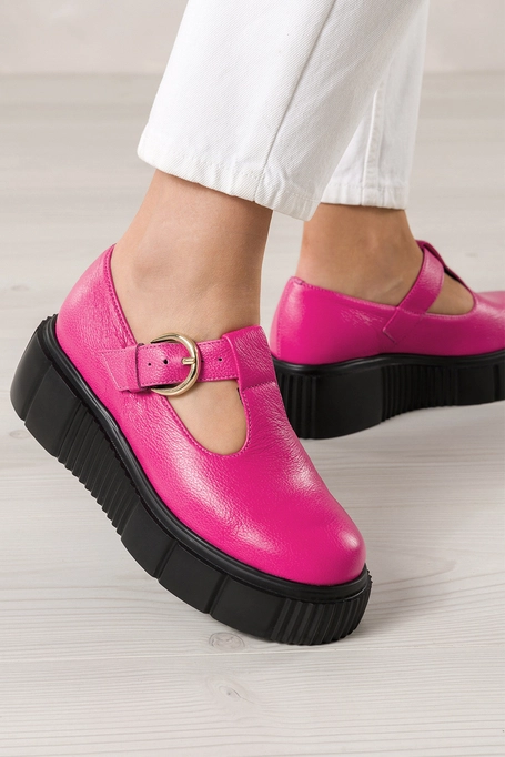 Fuksjowe półbuty skórzane damskie na platformie PRODUKT POLSKI Casu 20102